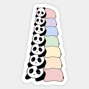 Sleepy Panda Stack (Rainbow, White Background) Sticker